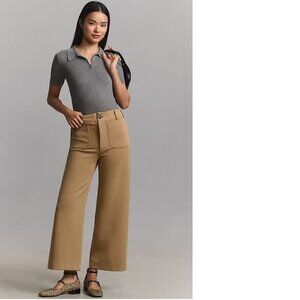 Anthropologie The Colette Knit Crop Wide-Leg Pants by Maeve 24 beige new